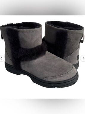 UGG SUNBURST MINI GREY GRAY SUEDE SHEEPSKIN ANKLE BOOTS SIZE 7 WOMEN